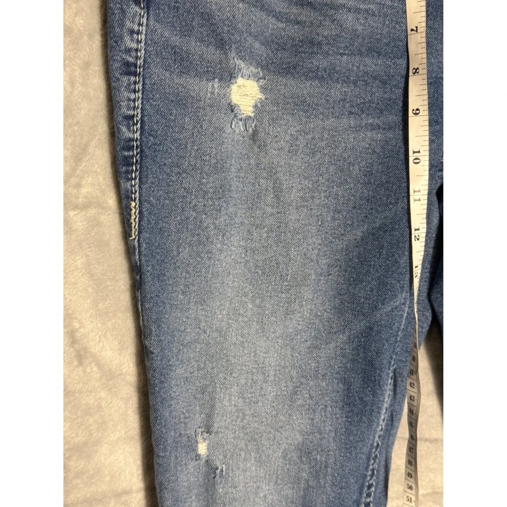 Vigoss Straight Leg Distressed Jeans Blue Medium Wash Embroidered Pockets Size 8